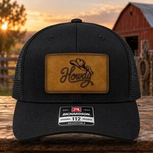 Howdy Leather Patch Trucker Hat Richardson 112 Black Snapback